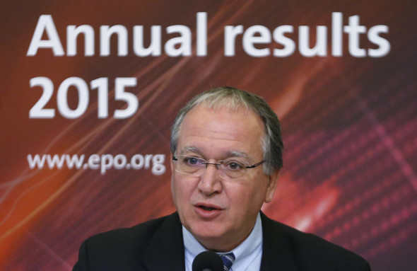 EPO President Benoît Battistelli presents the 2015 annual results at a press conference in Brussels on 3 March 2016.